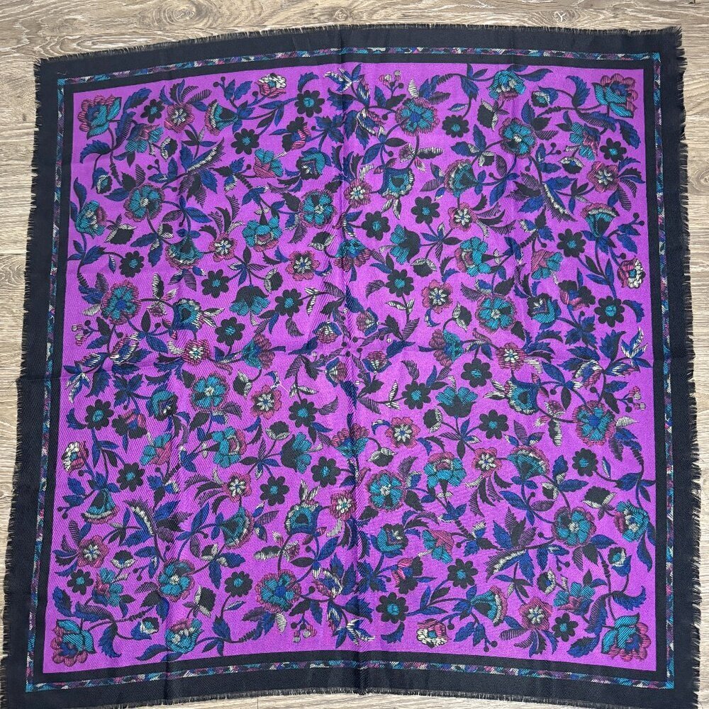 The Specialty House Vintage Floral Purple Scarf 34" x 34" Italy